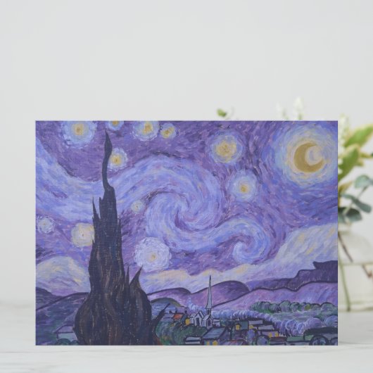 Van Gogh Starry Nuit Violet Art Imprimer Carte Pla (Debout devant)