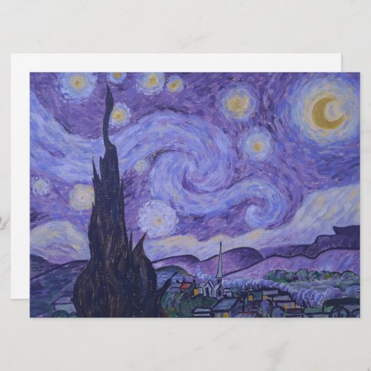 Van Gogh Starry Nuit Violet Art Imprimer Carte Pla (Devant / Derrière)