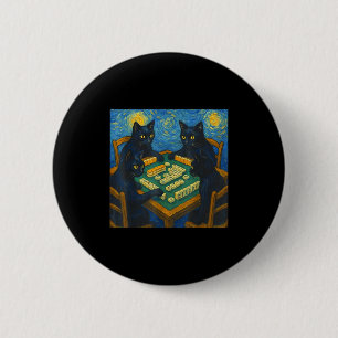Van gogh sterren nacht kat speelt mahjong chinese ronde button 5,7 cm