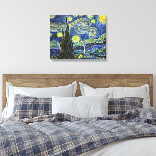 Van Gogh Sterrennacht. Acryl op canvas. Canvas Afdruk (Insitu (Slaapkamer))