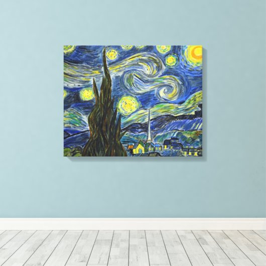 Van Gogh Sterrennacht. Acryl op canvas. Canvas Afdruk (Insitu (Houten vloer))