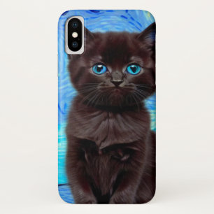 Van Gogh Sterrennacht Black Cat iPhone X Hoesje