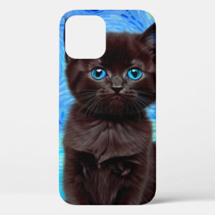 Van Gogh Sterrennacht Black Cat iPhone 12 Hoesje