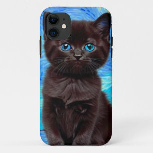 Van Gogh Sterrennacht Black Cat iPhone 11 Hoesje