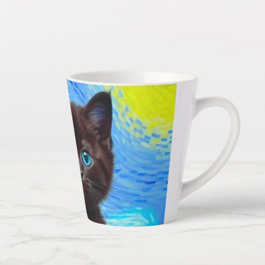 Van Gogh Sterrennacht Black Cat Latte Mok (Rechts)