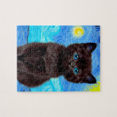 Van Gogh Sterrennacht Black Cat Legpuzzel (Horizontaal)