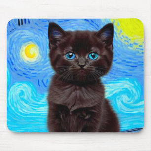 Van Gogh Sterrennacht Black Cat Muismat