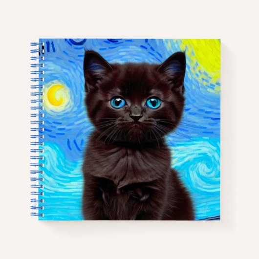Van Gogh Sterrennacht Black Cat Notitieboek (Voorkant)