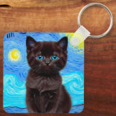 Van Gogh Sterrennacht Black Cat Sleutelhanger (Achterkant)