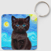 Van Gogh Sterrennacht Black Cat Sleutelhanger (Achterkant)