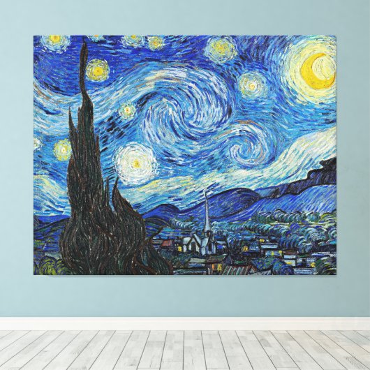 Van Gogh - Sterrennacht Canvas Afdruk (Insitu (Houten vloer))