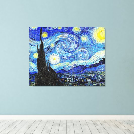 Van Gogh Sterrennacht Canvas Afdruk (Insitu (Houten vloer))