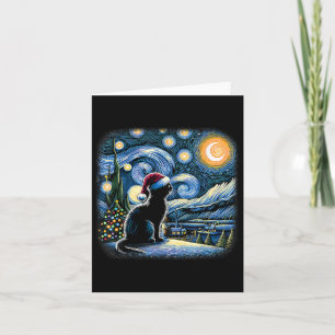 Van Gogh Sterrennacht Cat Funny Black Cat Christma Kaart