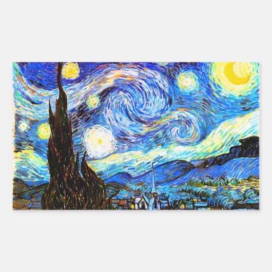Van Gogh Sterrennacht Fine Art Rechthoekige Sticker (Voorkant)