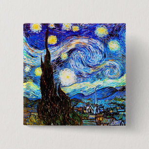 Van Gogh Sterrennacht Fine Art Vierkante Button 5,1 Cm