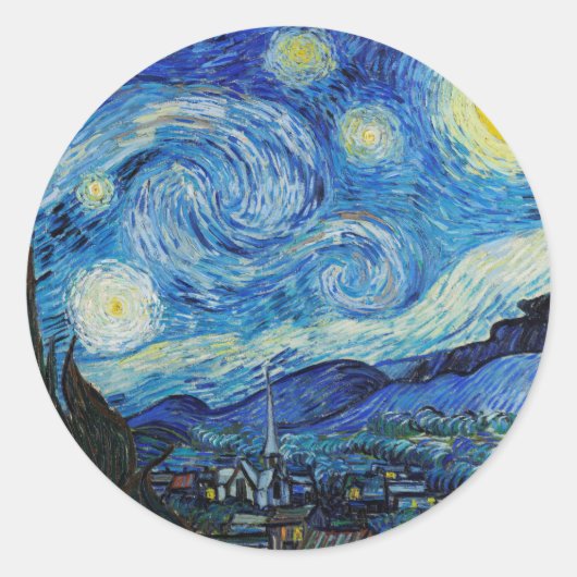 Van Gogh Sterrennacht. Impressionisme kunst Ronde Sticker (Voorkant)
