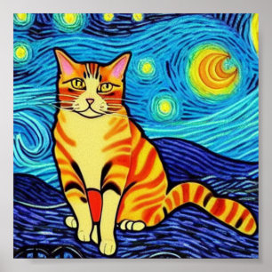 Van Gogh sterrennacht kat Poster