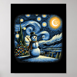 Van Gogh Sterrennacht Kerst Sneeuwman Winter Sneeu Poster