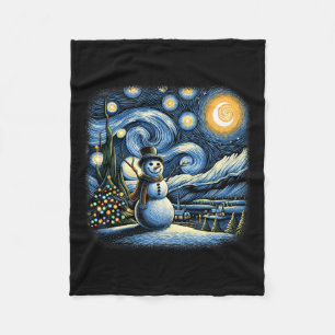 Van Gogh Sterrennacht Kerstmis Sneeuwman Wintersne Fleece Deken