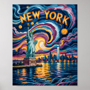 Van Gogh Sterrennacht New York Liberty Travel Poster
