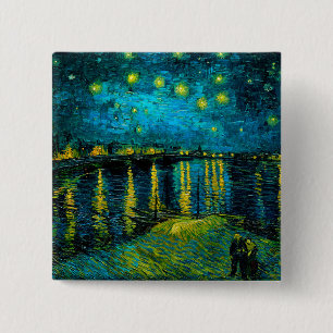 Van Gogh Sterrennacht over de Rhône Vierkante Button 5,1 Cm