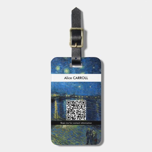 Van Gogh - Sterrennacht over de Rijn - QR-code Bagagelabel (Voorkant verticaal)