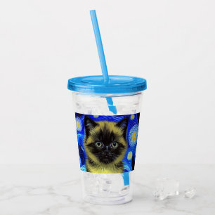 Van Gogh Sterrennacht Siamese kat Acryl Drinkbeker