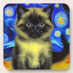 Van Gogh Sterrennacht Siamese kat Bier Onderzetter
