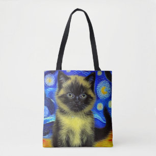 Van Gogh Sterrennacht Siamese kat Draagtas