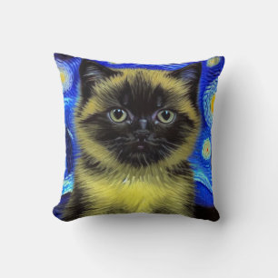 Van Gogh Sterrennacht Siamese kat Kussen