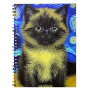 Van Gogh Sterrennacht Siamese kat Notitieboek