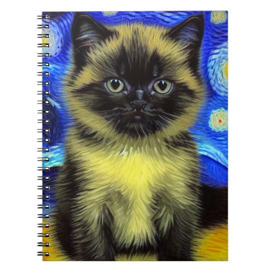 Van Gogh Sterrennacht Siamese kat Notitieboek (Voorkant)