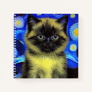 Van Gogh Sterrennacht Siamese kat Notitieboek