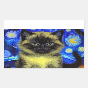 Van Gogh Sterrennacht Siamese kat Rechthoekige Sticker