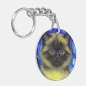 Van Gogh Sterrennacht Siamese kat Sleutelhanger (Voorkant Links)
