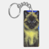 Van Gogh Sterrennacht Siamese kat Sleutelhanger (Voorkant Links)
