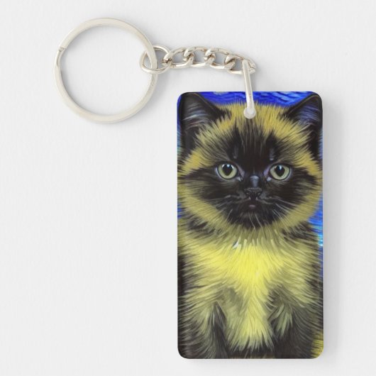 Van Gogh Sterrennacht Siamese kat Sleutelhanger (Voorkant)