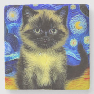 Van Gogh Sterrennacht Siamese kat Stenen Onderzetter