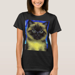 Van Gogh Sterrennacht Siamese kat T-shirt