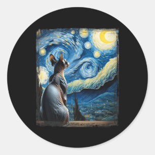 Van Gogh Sterrennacht Stijl Artistieke Sphynx Kat Ronde Sticker