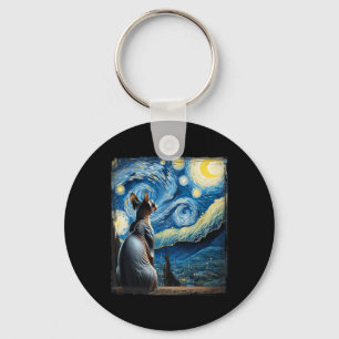 Van Gogh Sterrennacht Stijl Artistieke Sphynx Kat Sleutelhanger