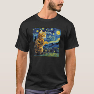 Van Gogh Sterrennacht Tabby Cat T-shirt