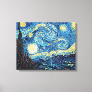 Van Gogh Sterrennacht Vintage Blauw Meesterwerk Canvas Afdruk