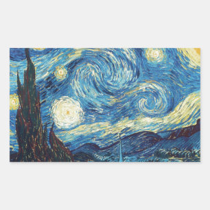 Van Gogh Sterrennacht Vintage Blauw Meesterwerk Rechthoekige Sticker