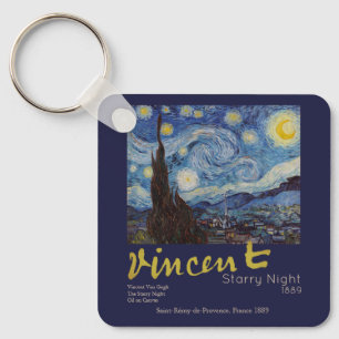 Van Gogh Sterrennacht Vintage Blauw Meesterwerk Sleutelhanger