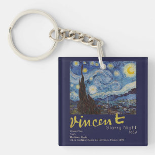 Van Gogh Sterrennacht Vintage Blauw Meesterwerk Sleutelhanger