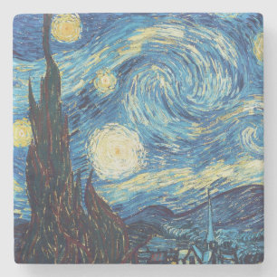 Van Gogh Sterrennacht Vintage Blauw Meesterwerk Stenen Onderzetter
