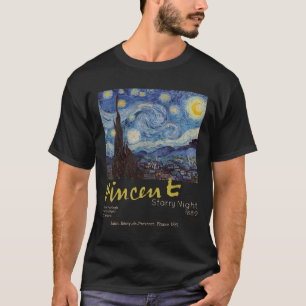 Van Gogh Sterrennacht Vintage Blauw Meesterwerk T-shirt