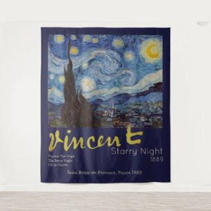 Van Gogh Sterrennacht Vintage Blauwe Meesterwerk Wandkleed