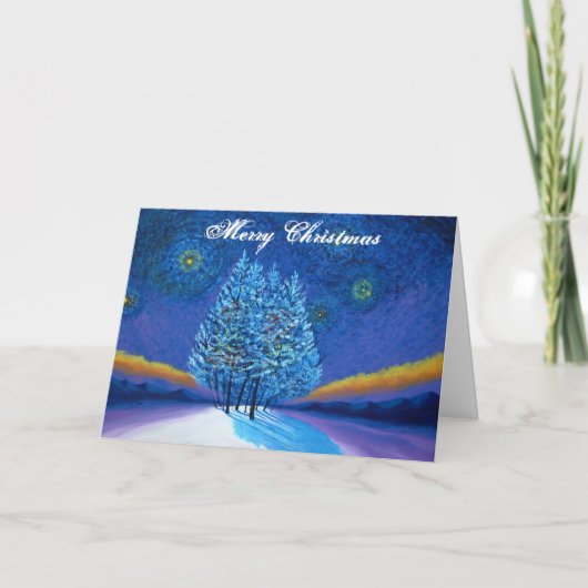 Van Gogh Stijl Blauw Kerstmis Feestdagen Kaart (Voorkant)